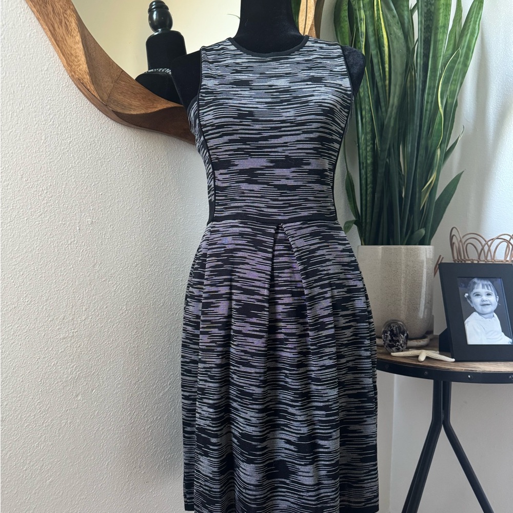 M Missoni Sleeveless Black and White Patterned Fit-and-Flare Dress